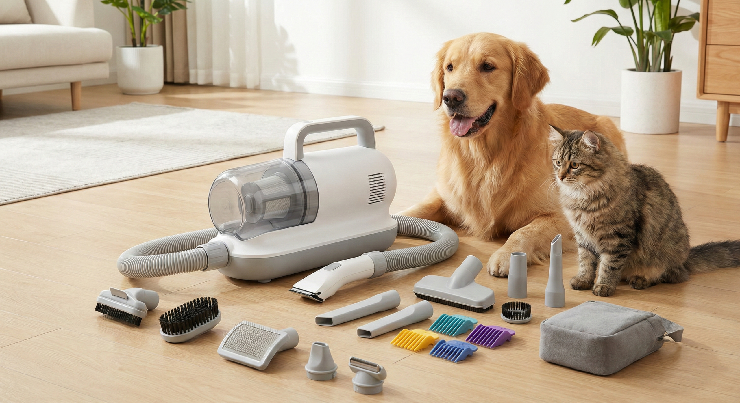 portable 6-in-1 pet grooming vacuum and clipper set